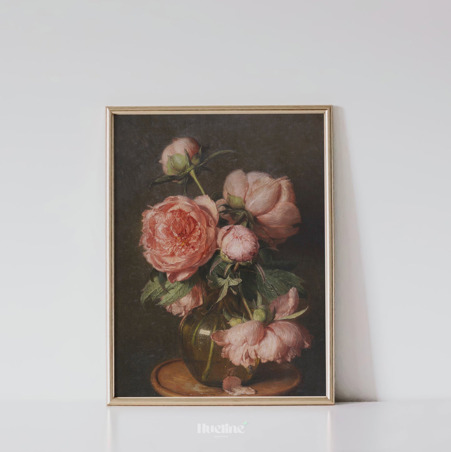 Vintage Floral Wall Art | Classic Pink Peony Still Life Painting Print - L1109