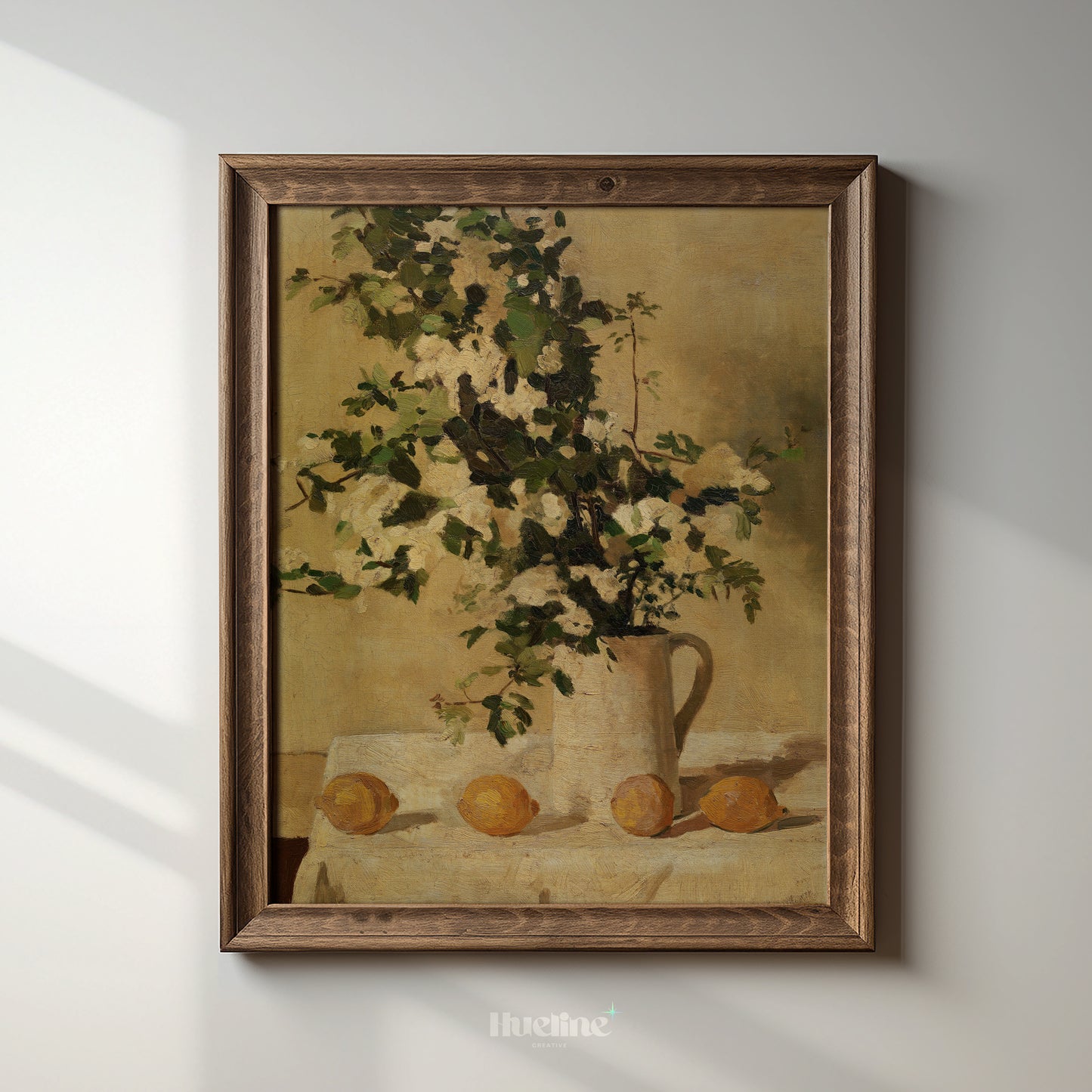 Vintage Floral Still Life Art Print – Country Style Lemon and Vase Painting – Rustic Wall Decor for Kitchen or Cottage Interiors - L1038
