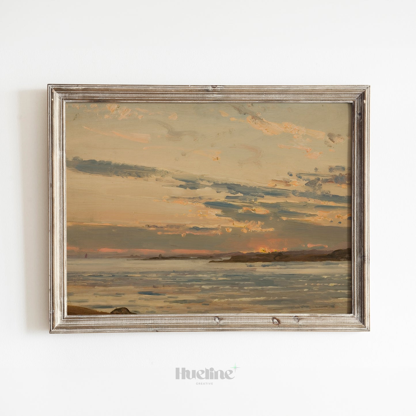 Golden Sunset Seascape Art Print – Warm Coastal Horizon Painting – Tranquil Evening Sky Wall Decor – Impressionist Seaside Landscape – Gift for Nature Lovers - L1074