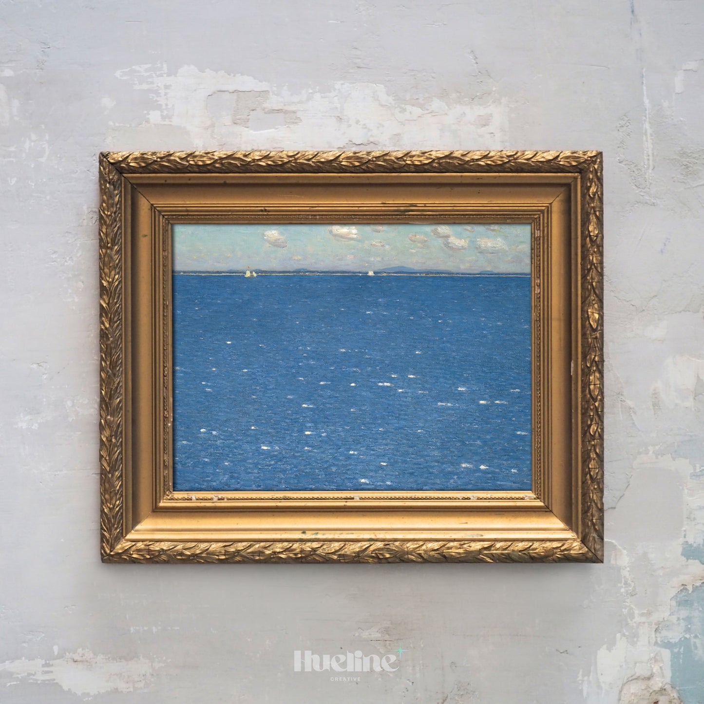 Minimalist Seascape Art Print – Calm Ocean Horizon with Sailboats – Coastal Wall Decor Gift for Beach Lovers - L1067