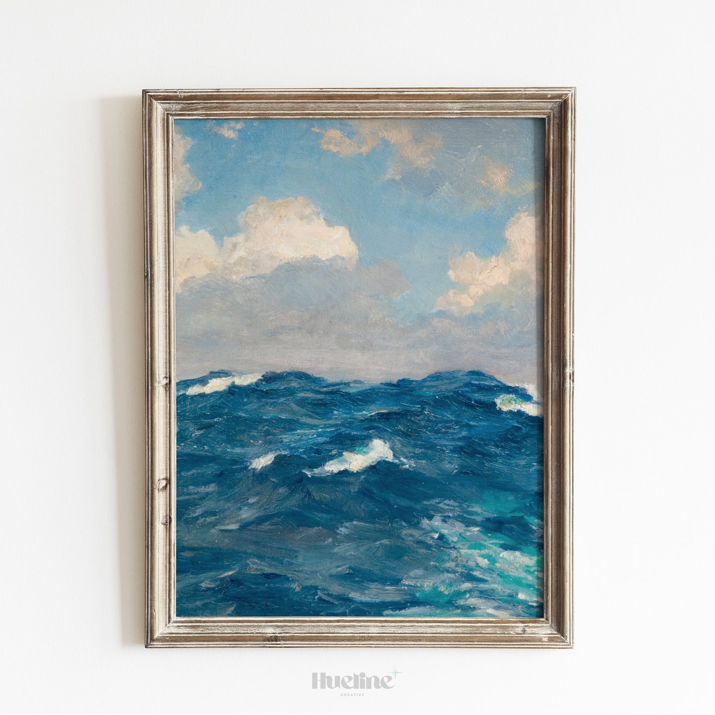 Ocean Wave Art Print Seascape - Wall Art Coastal Painting Poster - Blue Sea Artwork Vintage Beach House Decor - L1035