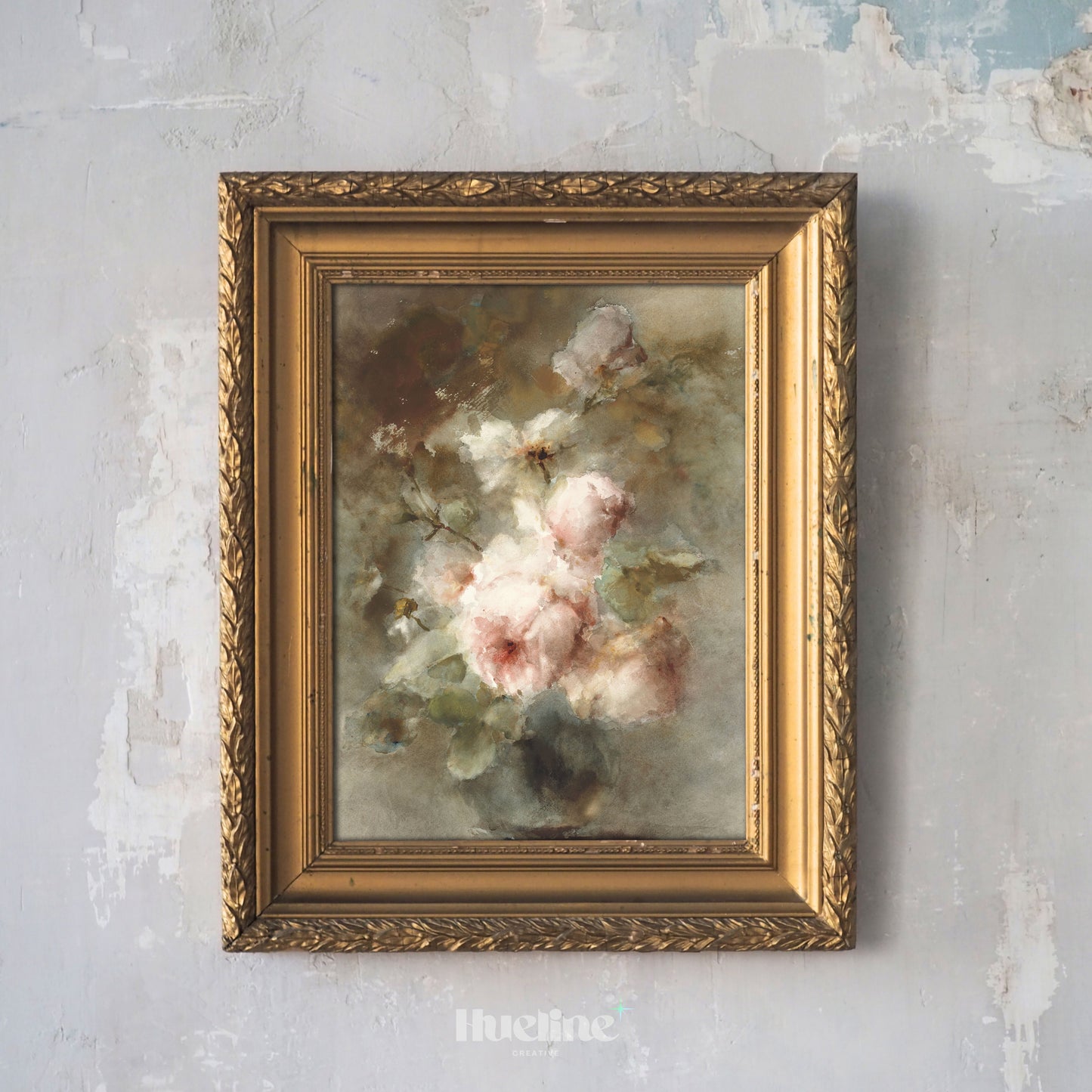 Vintage Rose Floral Art Print – Soft Romantic Flower Painting in Watercolor Style – Shabby Chic Wall Decor for Bedroom or Cottage Interior - L1042