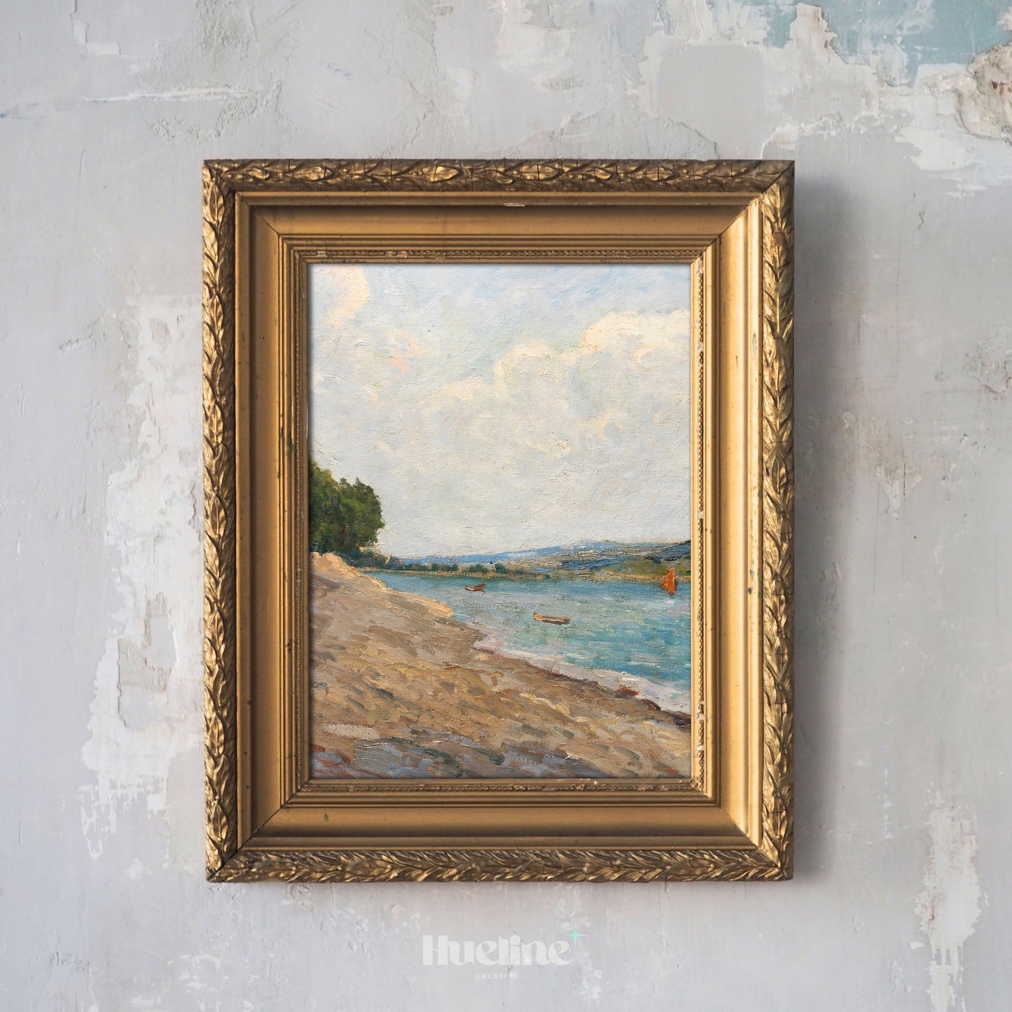 Vintage Coastal Landscape Wall Art Print, Serene Beach Painting Poster - L1085