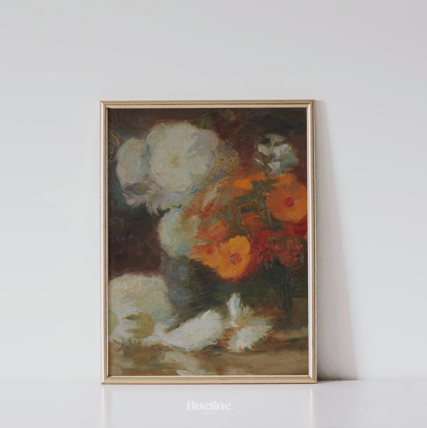 Dramatic Floral Still Life Art Print – Vintage-Style Dark Flower Bouquet Painting – Bold Botanical Wall Decor for Classic Interiors - L1049