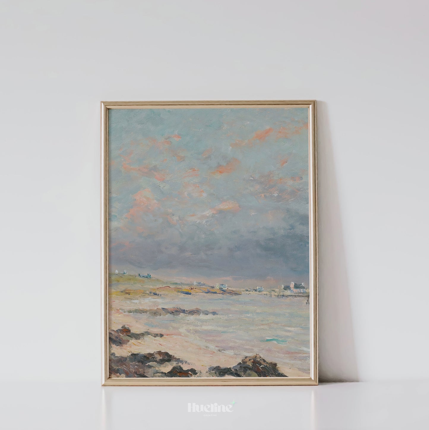 Stormy Coastal Landscape Print, Moody Sky Beach Wall Art, Vintage Seaside Painting Poster - L1086
