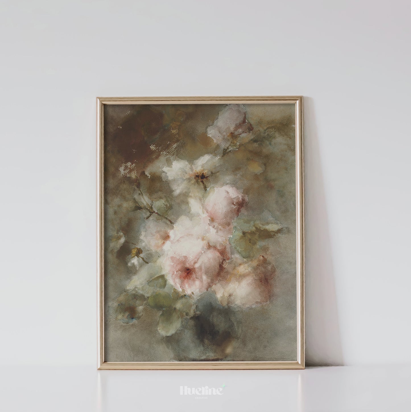 Vintage Rose Floral Art Print – Soft Romantic Flower Painting in Watercolor Style – Shabby Chic Wall Decor for Bedroom or Cottage Interior - L1042