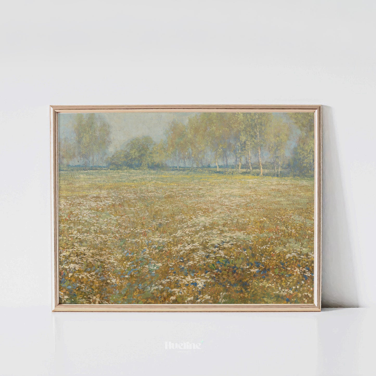 Vintage Meadow Landscape Art Print – Soft Wildflower Field and Trees – Rustic Country Wall Decor for Cottage or Farmhouse Interiors - L1044