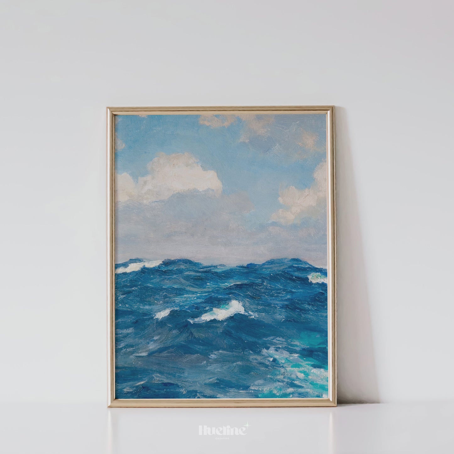 Ocean Wave Art Print Seascape - Wall Art Coastal Painting Poster - Blue Sea Artwork Vintage Beach House Decor - L1035