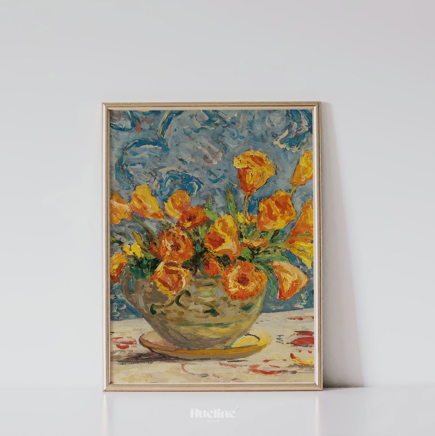 Bright Floral Impressionist Print, Orange Flower Bouquet Wall Art, Colorful Still Life Poster - L1094