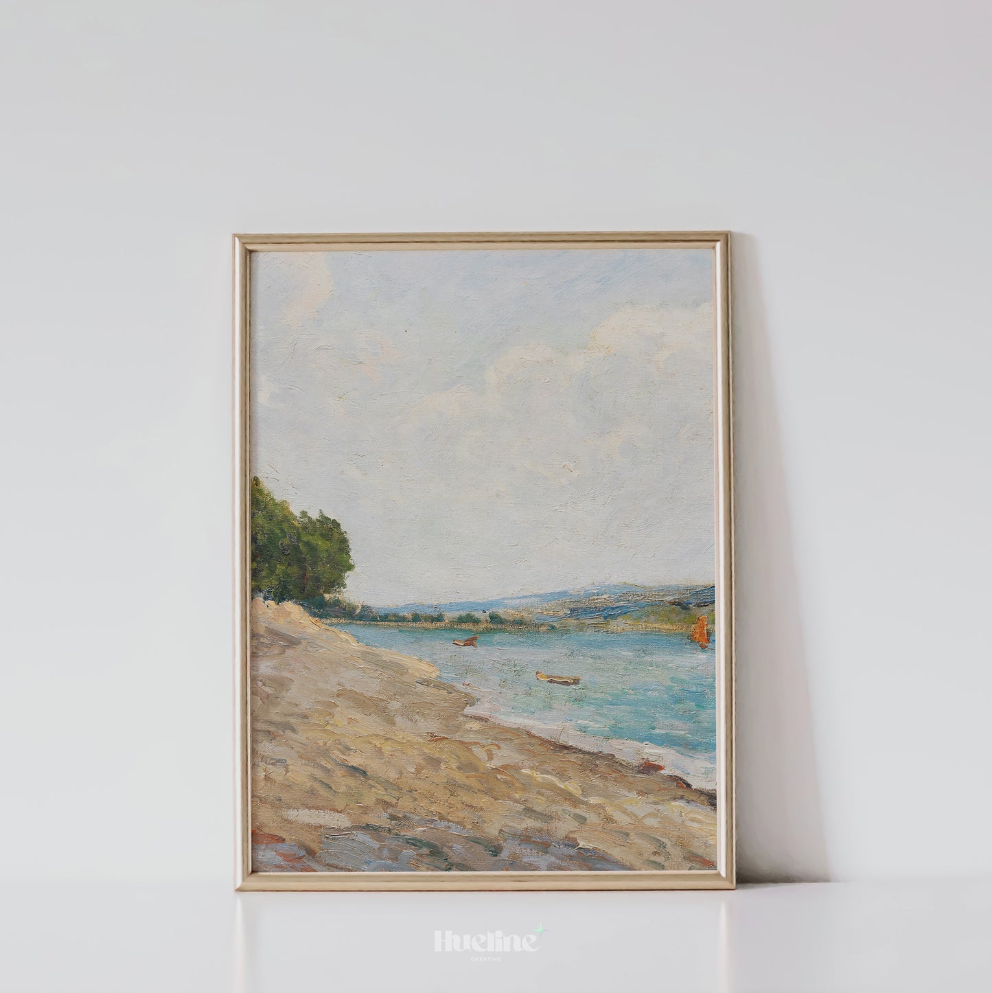 Vintage Coastal Landscape Wall Art Print, Serene Beach Painting Poster - L1085