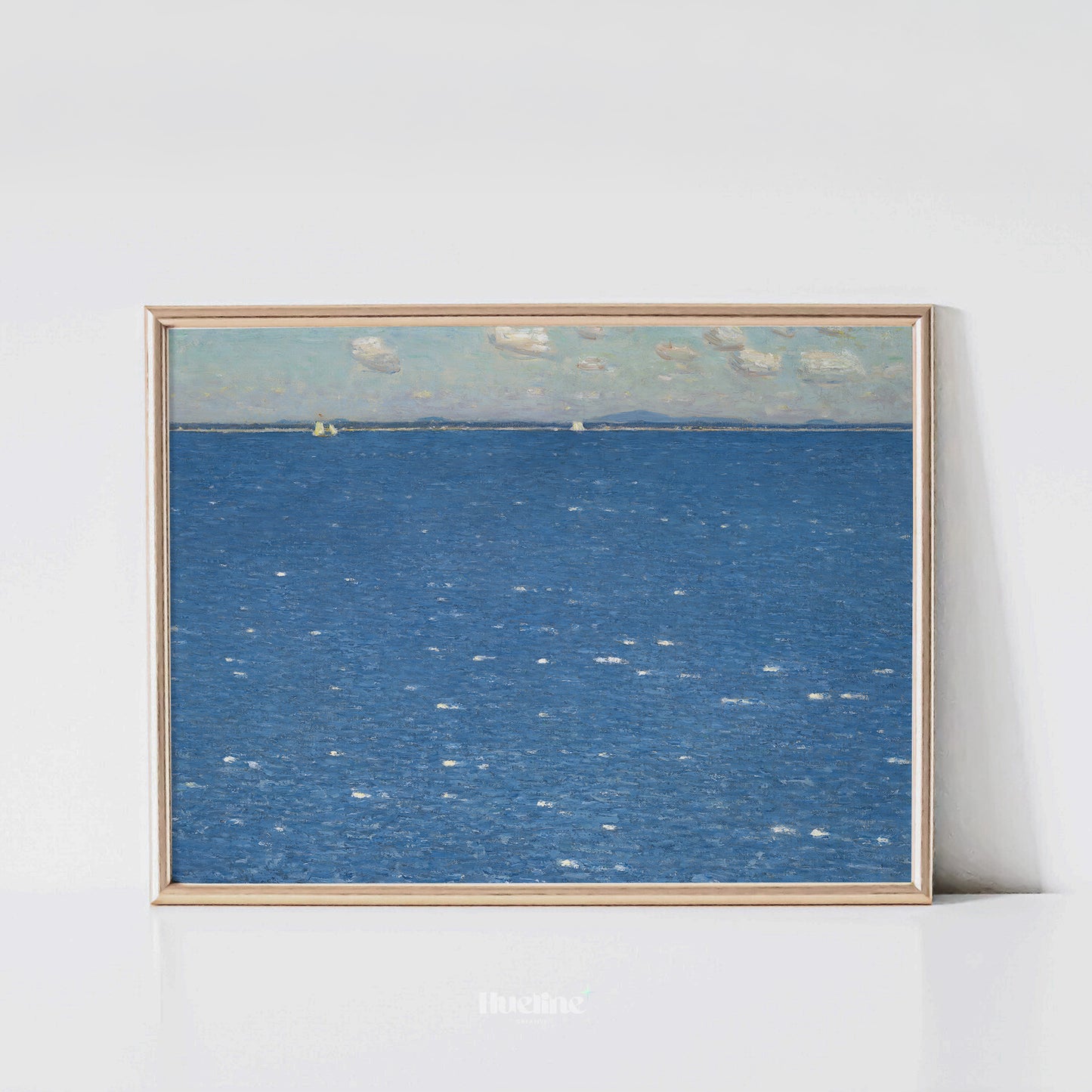 Minimalist Seascape Art Print – Calm Ocean Horizon with Sailboats – Coastal Wall Decor Gift for Beach Lovers - L1067