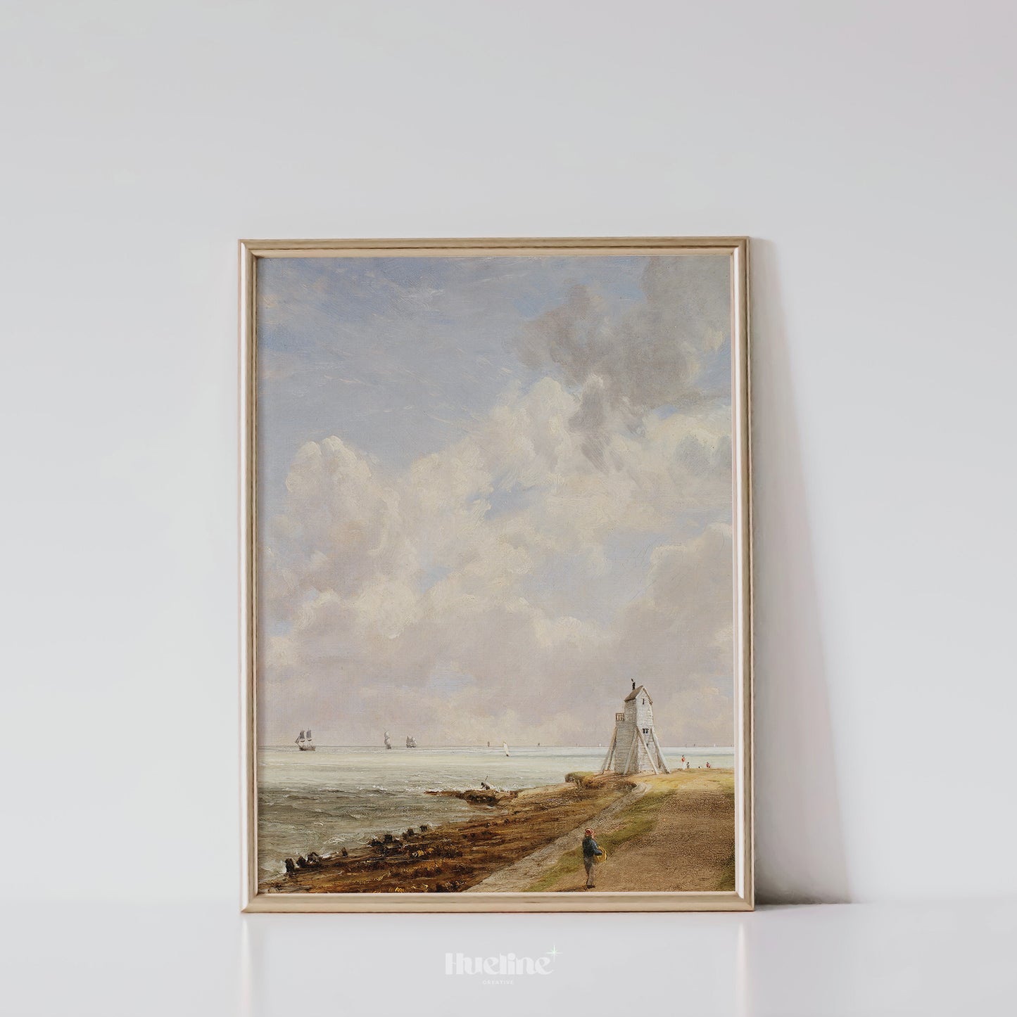 Vintage Coastal Landscape Art Print – Peaceful Shoreline Scene with Sailboats and Lighthouse – Classic Wall Decor for Coastal or Cottage Interiors - L1037