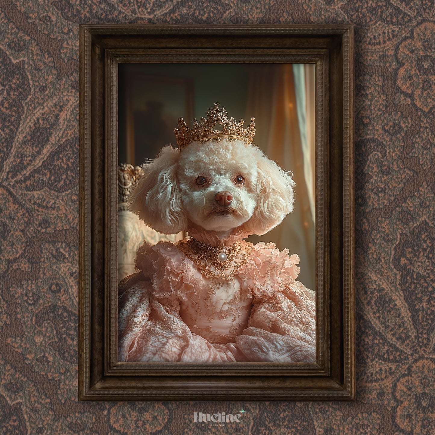Custom Royal Pink Pet Portrait from Photo Renaissance Regal Gold Princess Cat with Crown Funny Royal Cat Portrait Birthday Personalized Gift