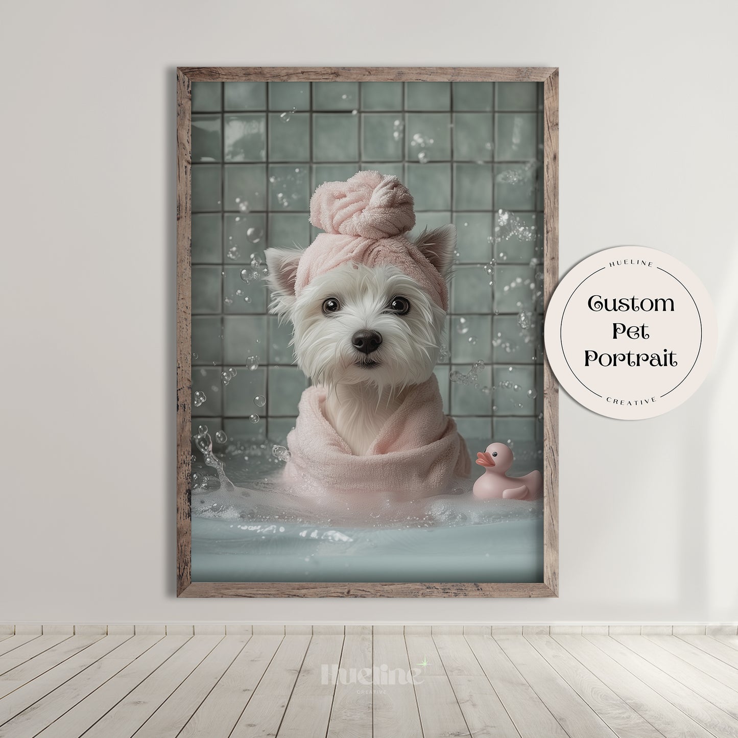 Custom Pet in Bubble Bath Portrait, Pet in Bathtub, Dog in Toilet, Personalized Pet gift, Kids Bathroom Art