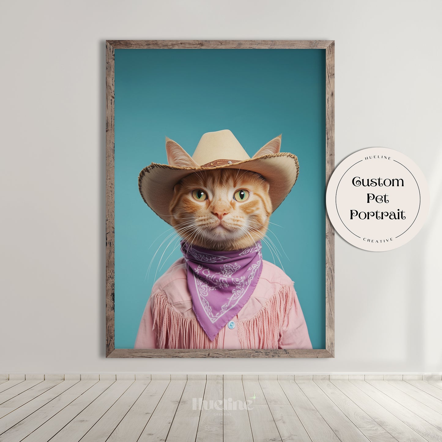 Custom Pink Cowboy Pet Portrait from Photo Perfect Western Girl Birthday Pet Gift Home Decor Cowboy Pet Western Dog Wall Art
