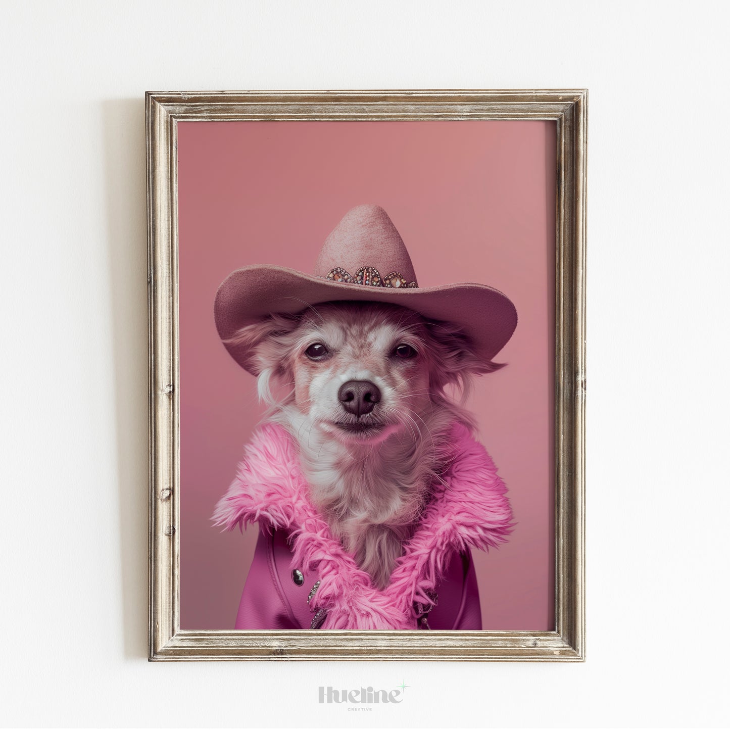 Custom Pink Cowboy Pet Portrait from Photo Perfect Western Girl Birthday Pet Gift Home Decor Cowboy Pet Western Dog Wall Art, Gift for Dad