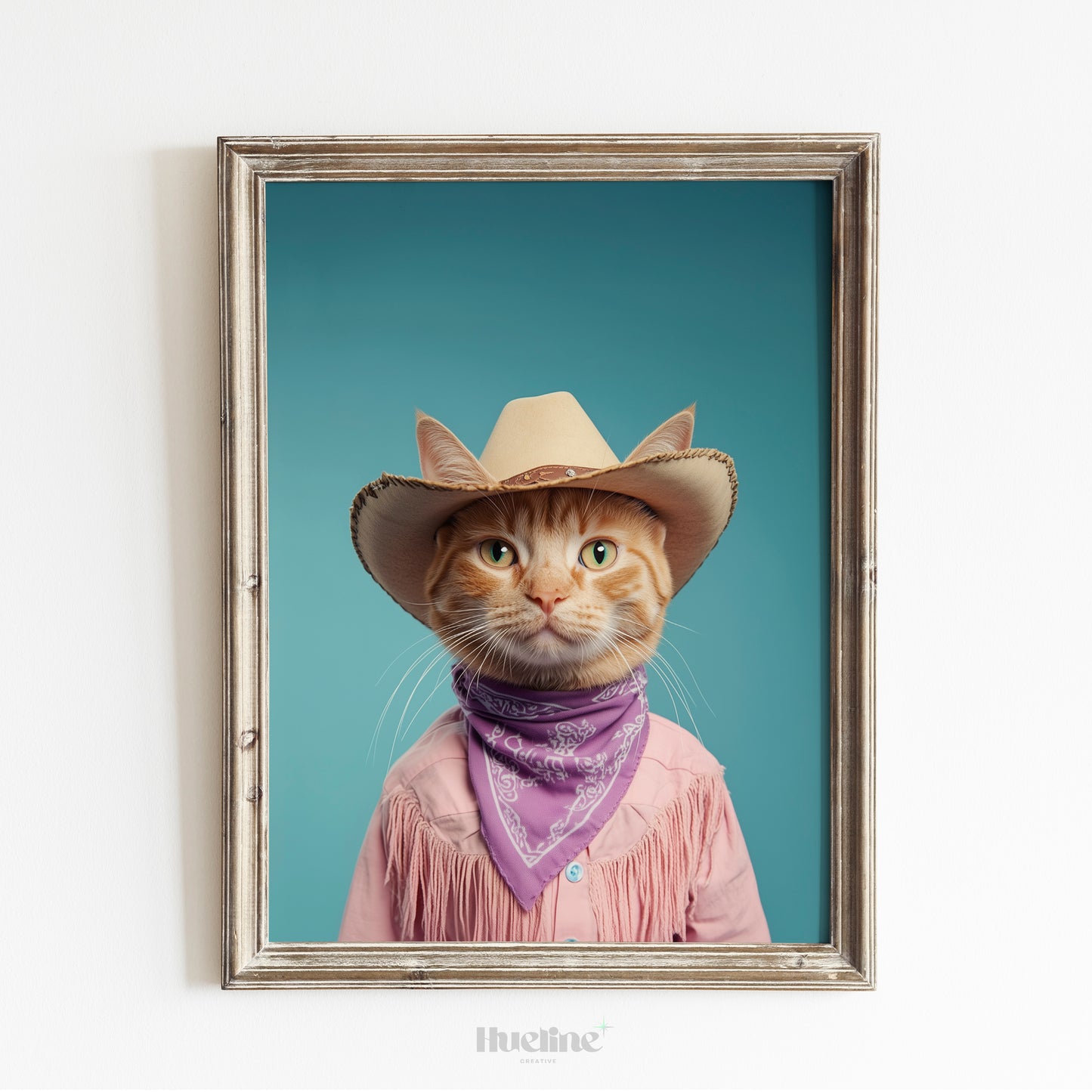Custom Pink Cowboy Pet Portrait from Photo Perfect Western Girl Birthday Pet Gift Home Decor Cowboy Pet Western Dog Wall Art