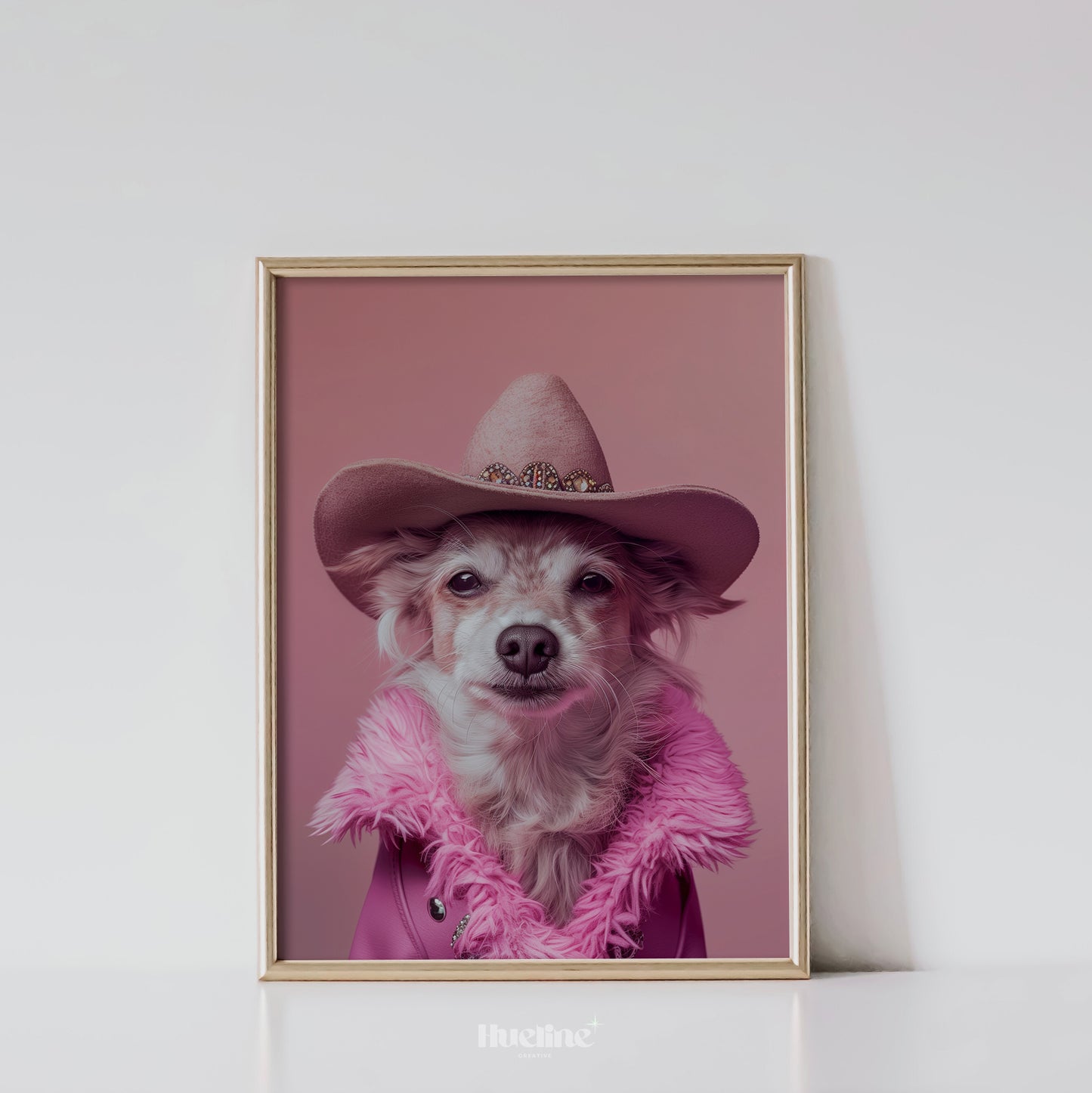 Custom Pink Cowboy Pet Portrait from Photo Perfect Western Girl Birthday Pet Gift Home Decor Cowboy Pet Western Dog Wall Art, Gift for Dad