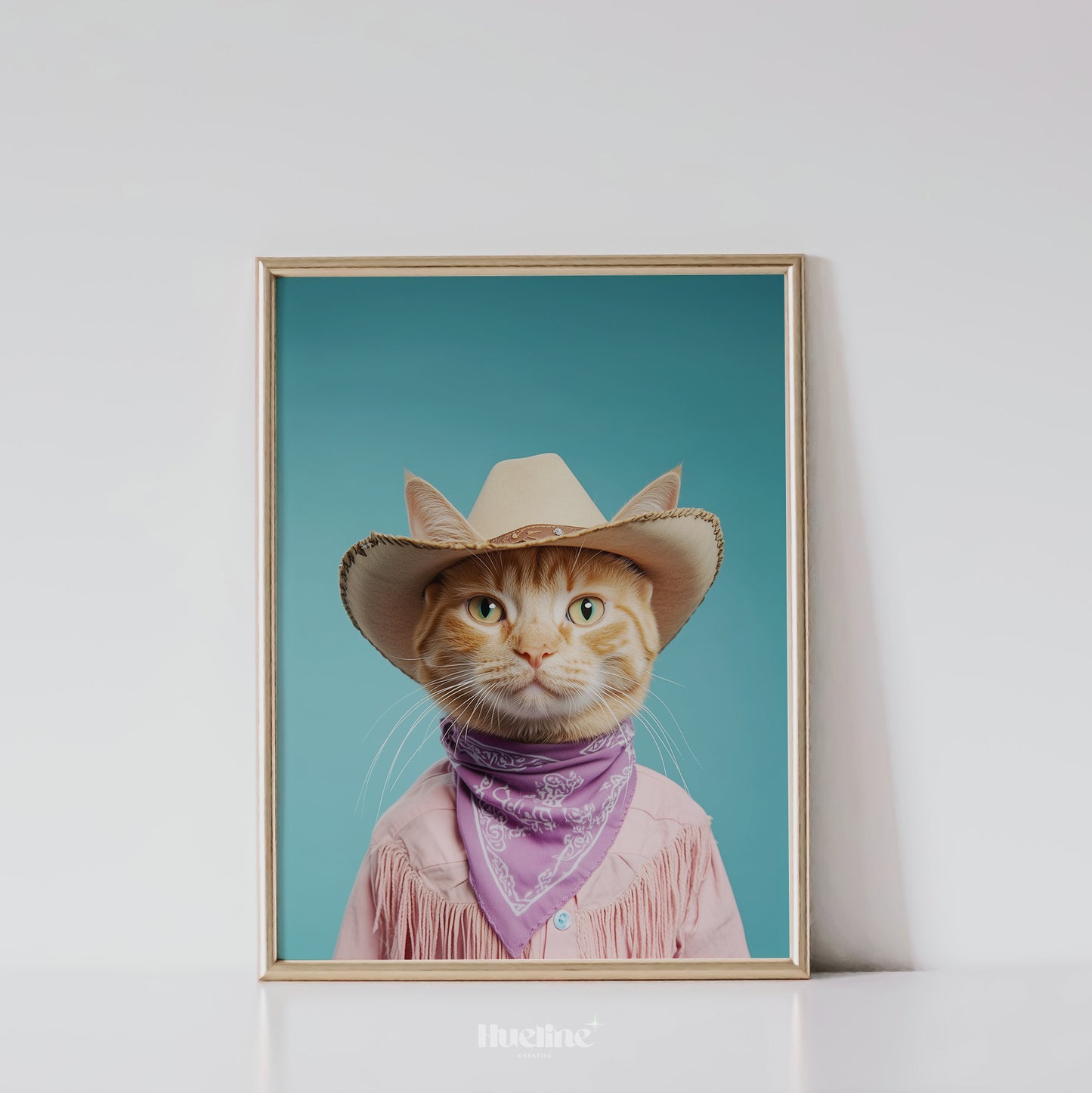 Custom Pink Cowboy Pet Portrait from Photo Perfect Western Girl Birthday Pet Gift Home Decor Cowboy Pet Western Dog Wall Art