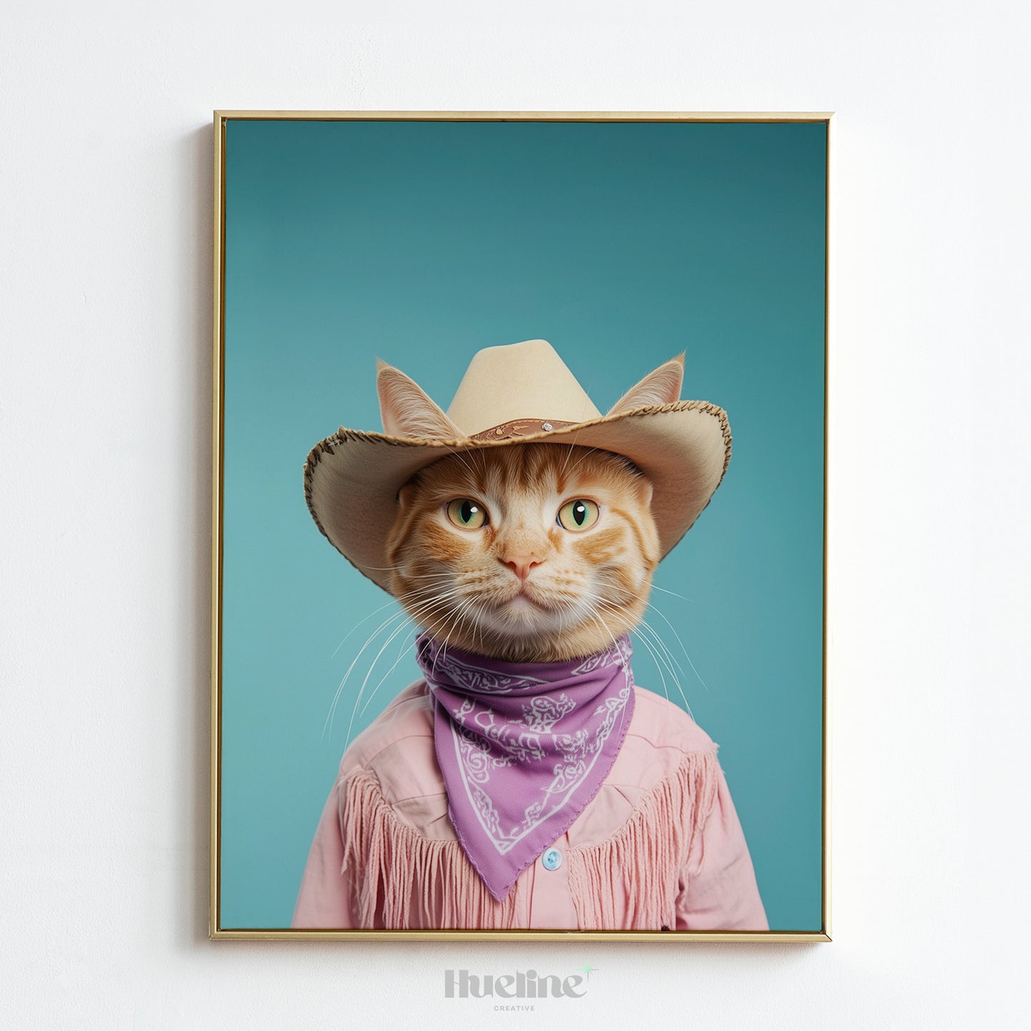 Custom Pink Cowboy Pet Portrait from Photo Perfect Western Girl Birthday Pet Gift Home Decor Cowboy Pet Western Dog Wall Art