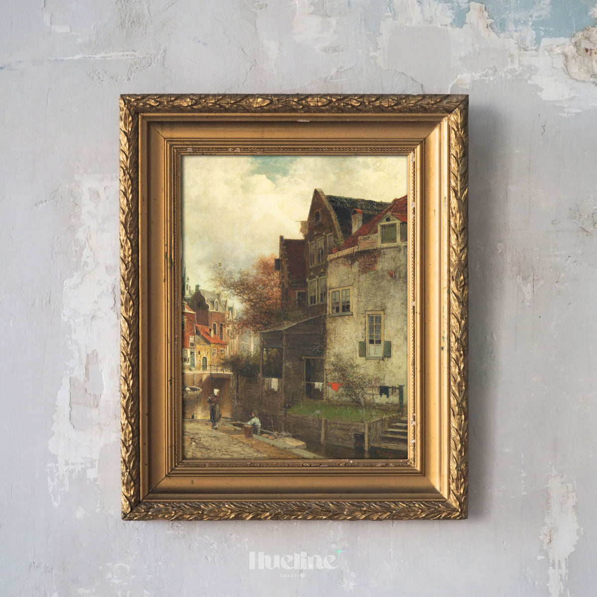 Vintage Dutch cityscape print for a hallway