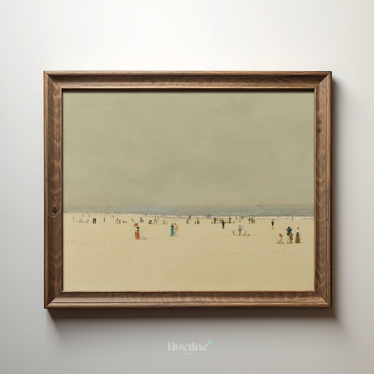 Vintage beach scene print in a living room