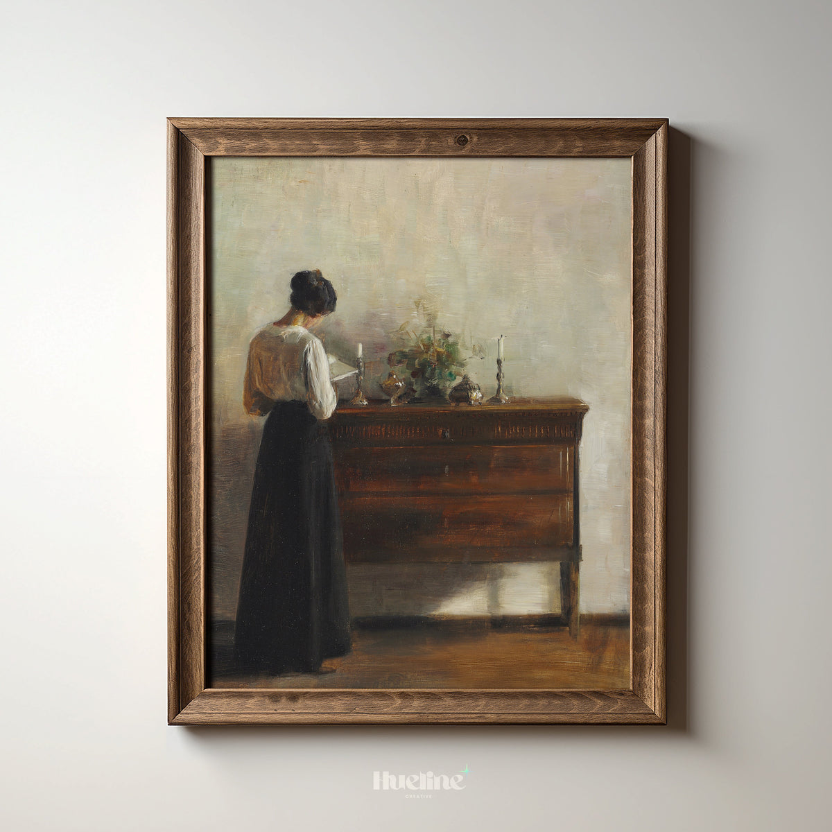 Vintage painting of a woman reading