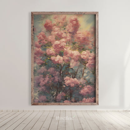 Vintage Pink Flower Branch Oil Painting - Timeless Elegance for Your Space, Digital Art, Home Decor Fall Gift - L1010