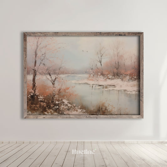Vintage Winter Landscape Oil Painting Digital Art, Home Decor, Fall Decor, Digital Print - L1020