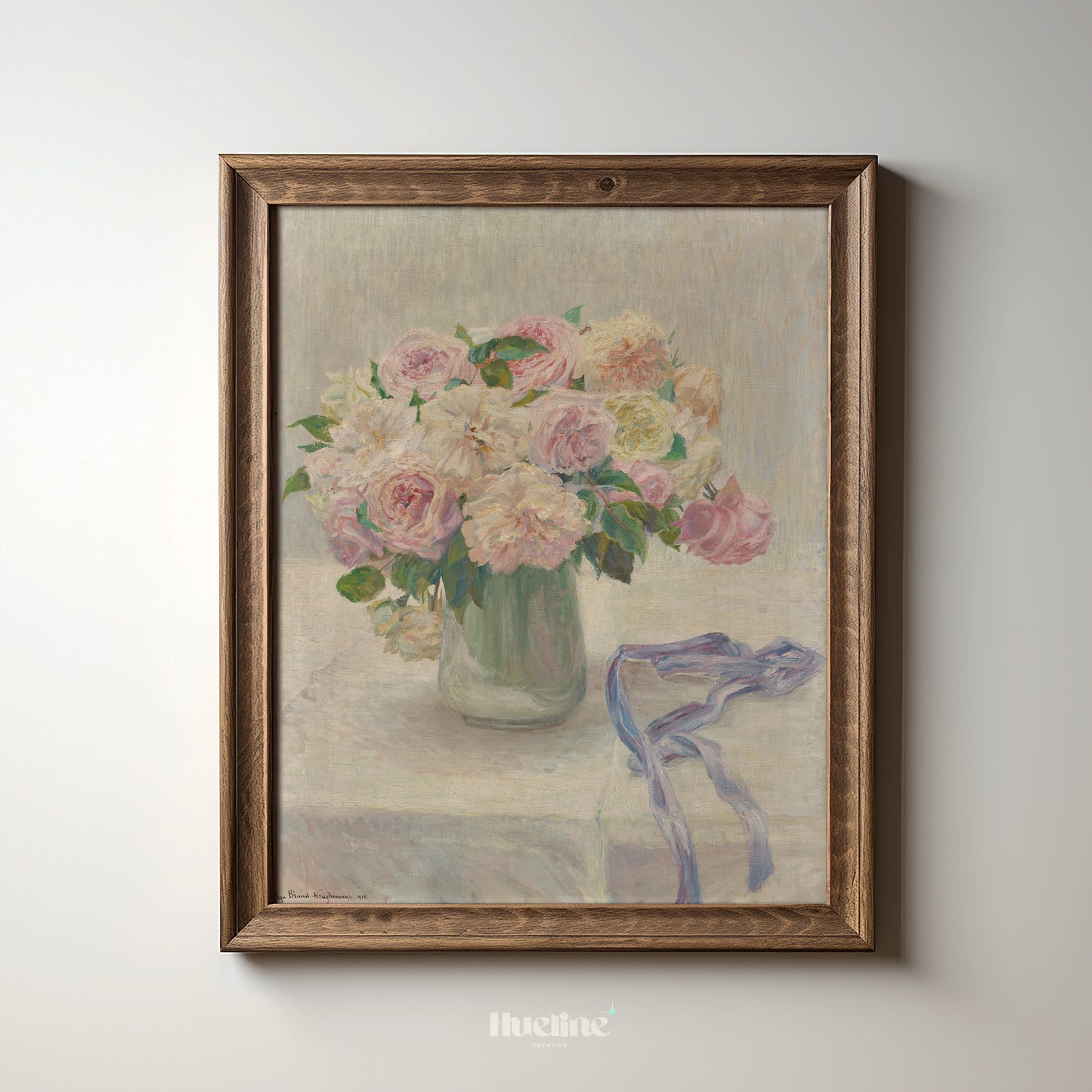 Vintage Floral Wall Art - Romantic Roses Painting - Shabby Chic Home Decor - Cottagecore Wall Hanging - Pastel Flower Artwork - L1030
