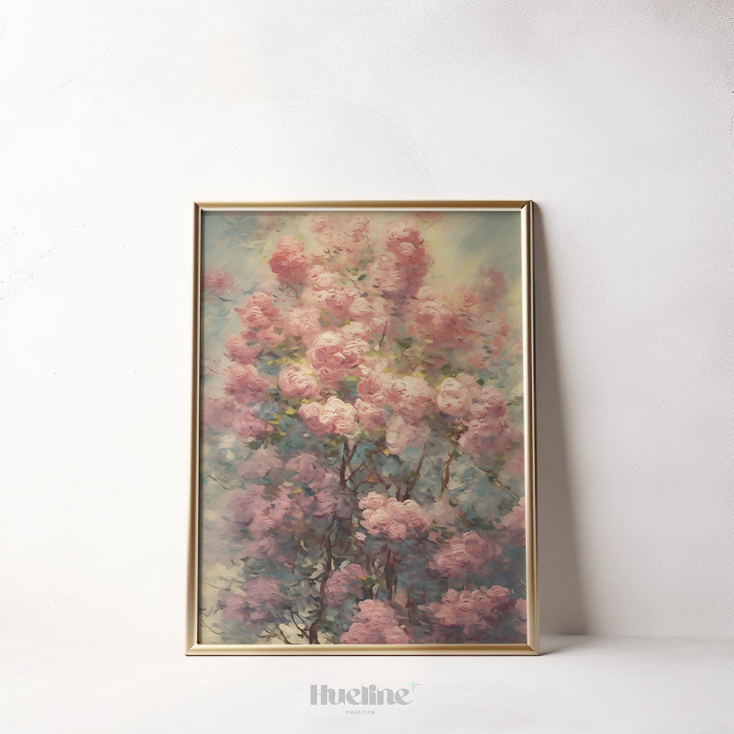 Vintage Pink Flower Branch Oil Painting - Timeless Elegance for Your Space, Digital Art, Home Decor Fall Gift - L1010