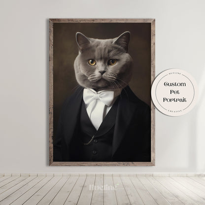 Elegant Gentleman Pet Portraits w White Bow Tie Pet Royal Custom Pet Portrait Aristocrat Pet Regal Vintage Pet Birthday Gift for Dog Owner
