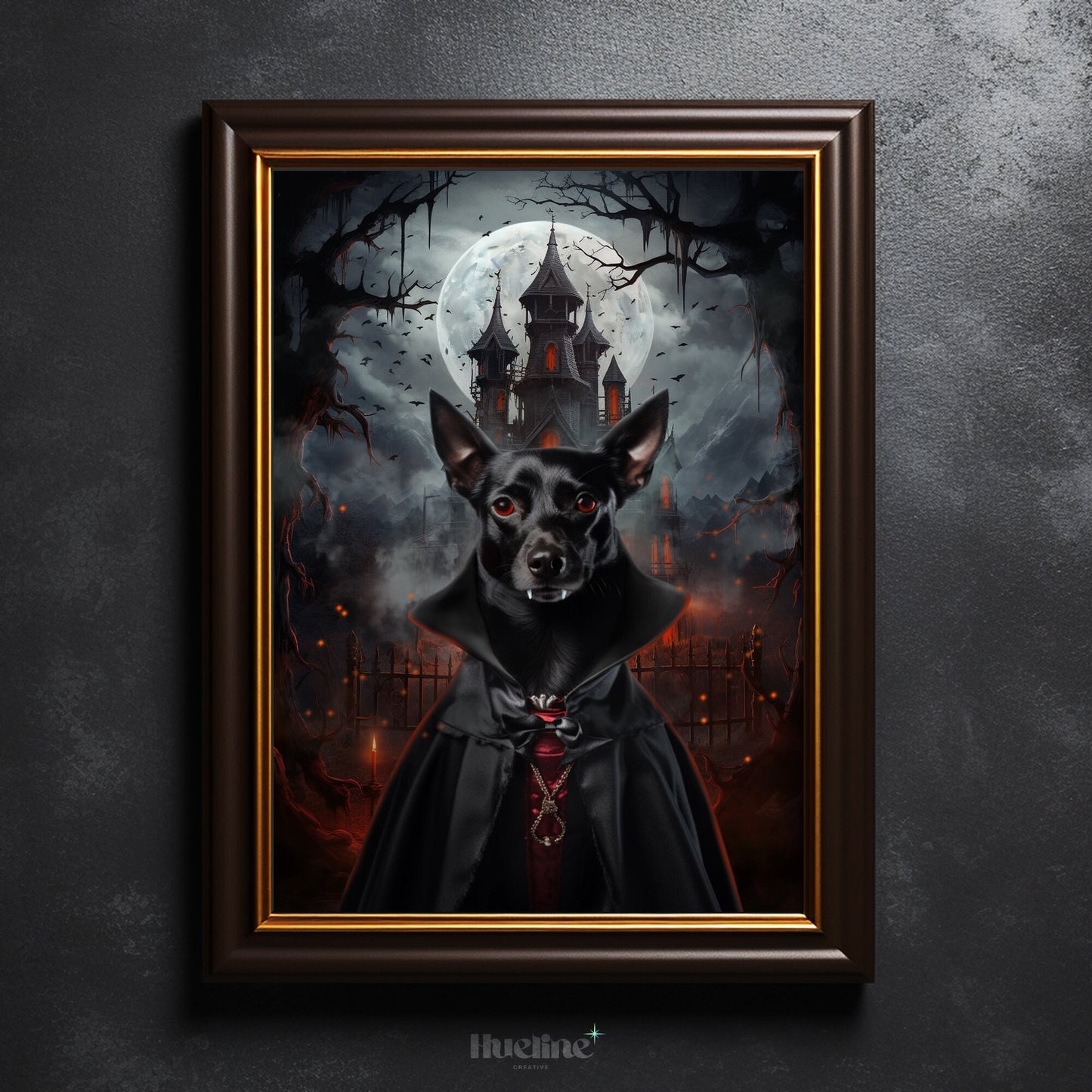 Custom Vampire Pet Portrait, Gothic Halloween Pet Gift