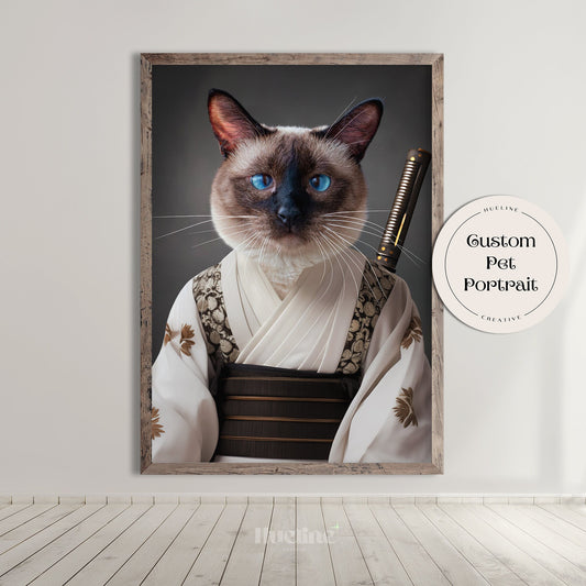 Custom Samurai Pet Portrait from Photo, Warrior Pet Wall Art Funny Pet Birthday Gift Personalized Unique Gift for Dad