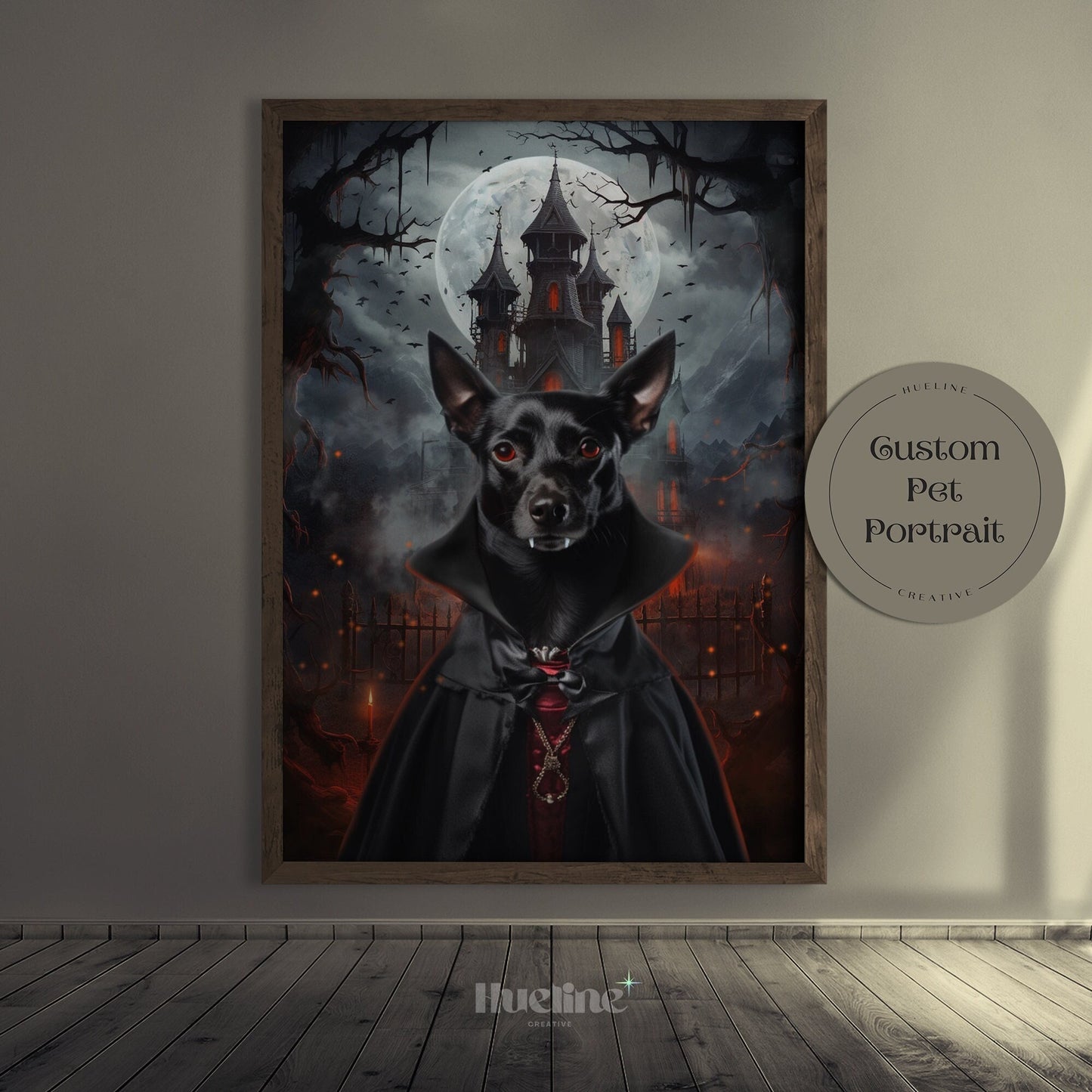 Custom Vampire Pet Portrait, Gothic Halloween Pet Gift