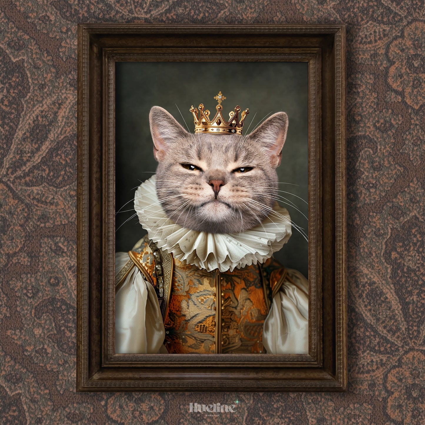 Custom Renaissance Pet Portrait: Regal Pet Art with Crown, Digital, Canvas or Poster