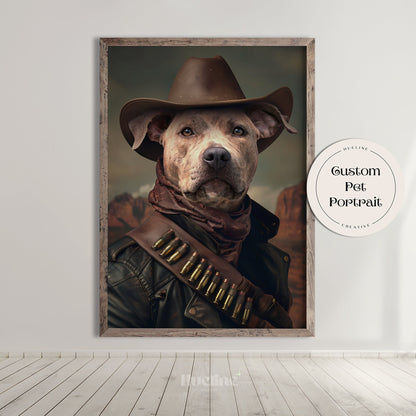 Custom Cowboy Pet Portrait from Photo Perfect Western Birthday Pet Gift Home Decor Cowboy Pet Western Dog Wall Art, Gift for Dad
