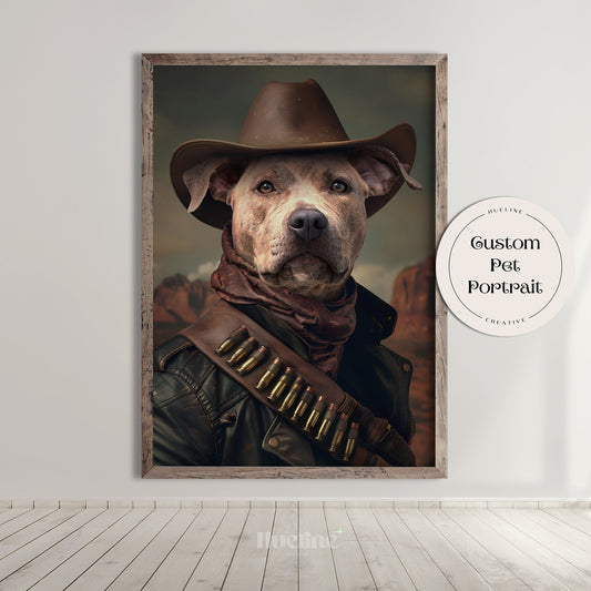 Custom Cowboy Pet Portrait from Photo Perfect Western Birthday Pet Gift Home Decor Cowboy Pet Western Dog Wall Art, Gift for Dad