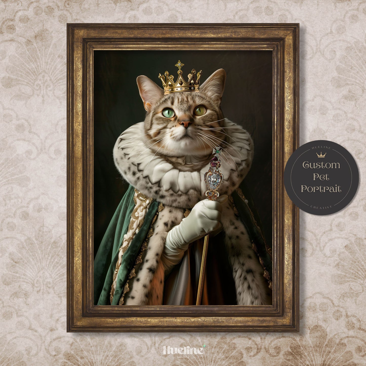 Custom Royal Pet Portrait from Photo – Renaissance Style King or Queen with Crown