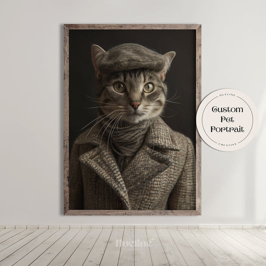 Custom Fashion Pet Portrait, Pet Couture Collection, Fashion Shoot Pet Portrait w Overcoat, Funny Pet Gift, Custom Pet for Dad