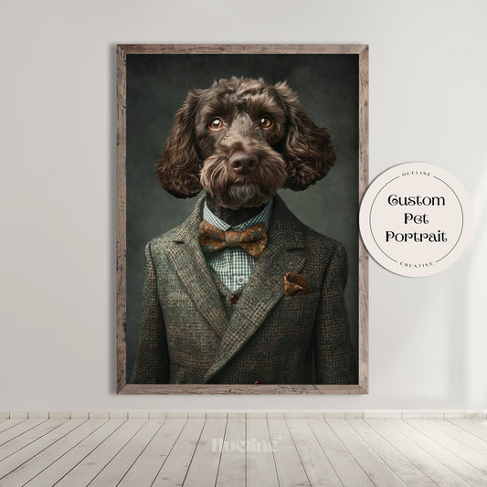 Custom Pet Portrait: Vintage Suit, Personalized Dog Art, Digital, Canvas or Poster