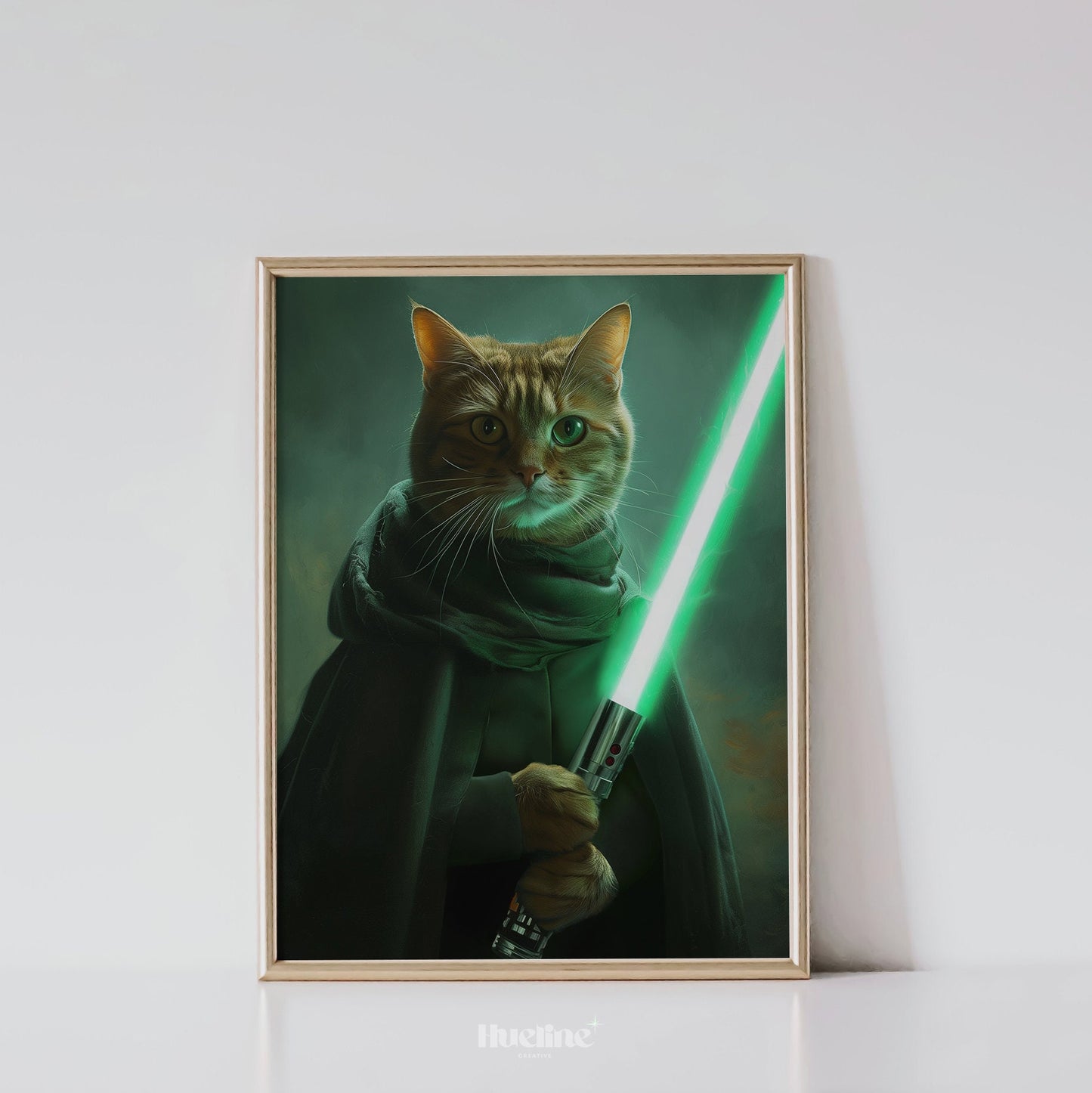Galactic Defender Custom Pet Portrait: Green Saber Wall Art, Digital, Canvas or Poster