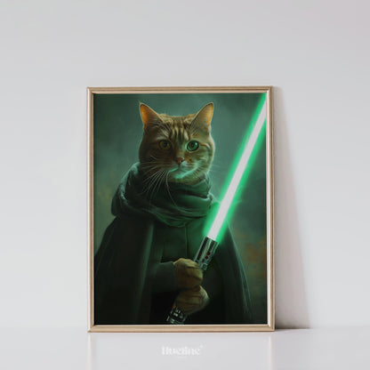 Galactic Defender Custom Pet Portrait: Green Saber Wall Art, Digital, Canvas or Poster