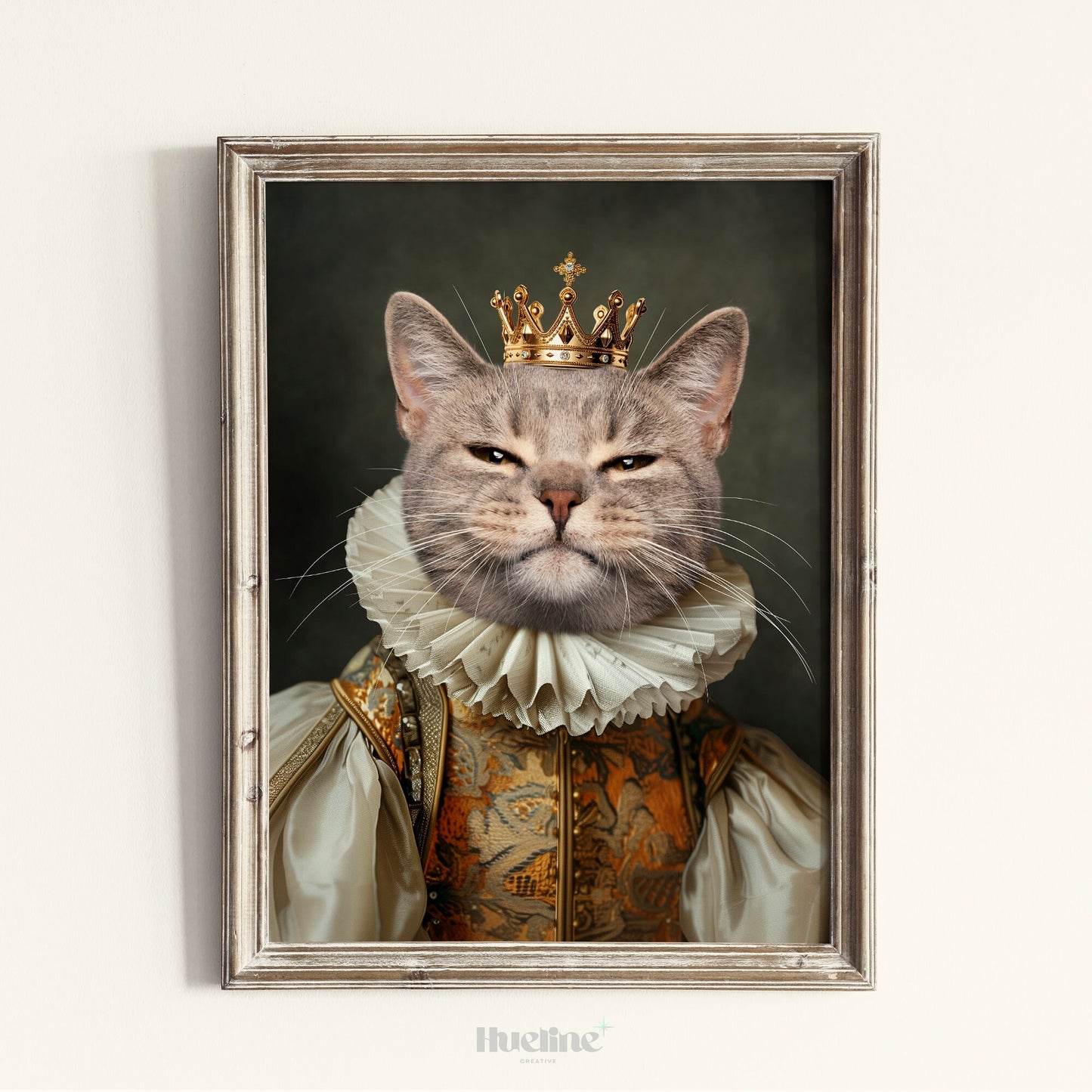Custom Renaissance Pet Portrait: Regal Pet Art with Crown, Digital, Canvas or Poster
