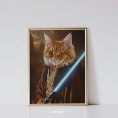 Custom Warrior Pet Portrait: Obi-Paw Galactic Defender, Blue Saber Wall Art