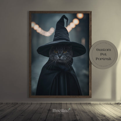 Custom Witch Pet Portrait: Gothic Halloween Pet Gift, Digital, Canvas or Poster