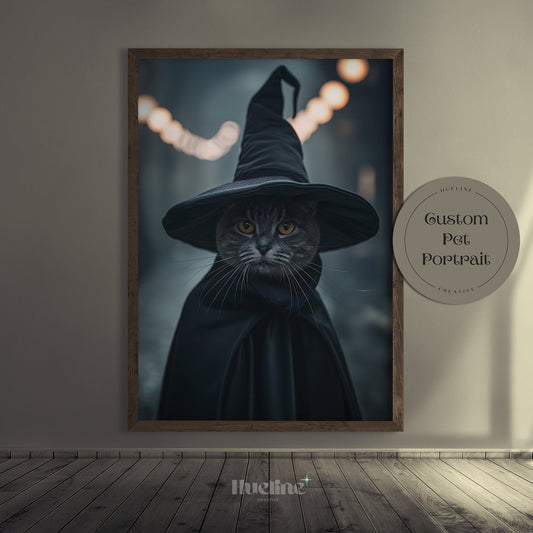 Custom Witch Pet Portrait: Gothic Halloween Pet Gift, Digital, Canvas or Poster