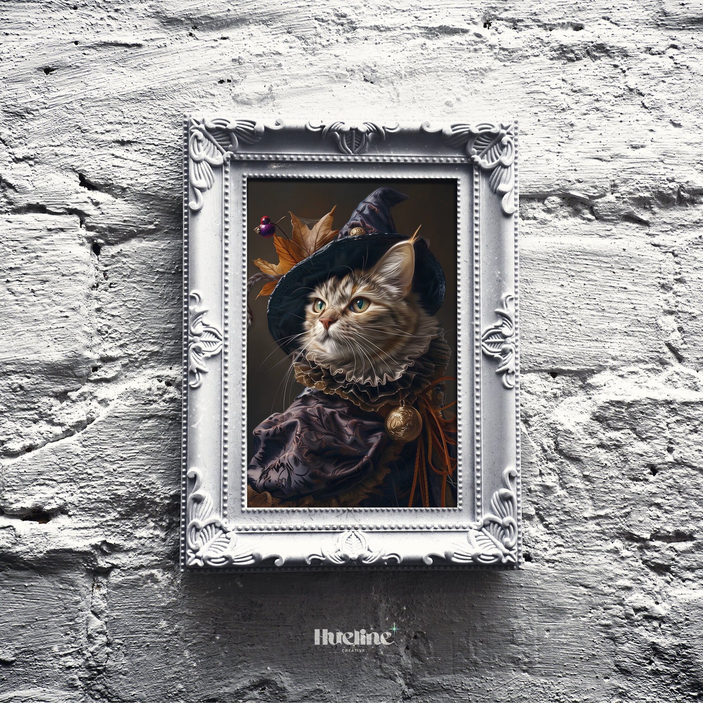 Custom Gothic Pet Portrait: Witch Hat, Dark Halloween Decor, Digital, Canvas or Poster