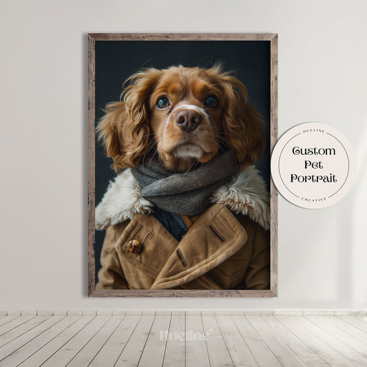 Custom Fashion Pet Portrait, Pet Couture Collection w Overcoat, Fashion Shoot Pet Portrait, Funny Pet Gift Personalized Birthday Gift