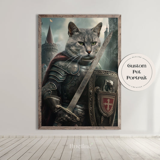 Custom Royal Knight Pet Portrait from Photo, Warrior Pet Wall Art Funny Pet Birthday Gift Personalized Unique Gift for Dad